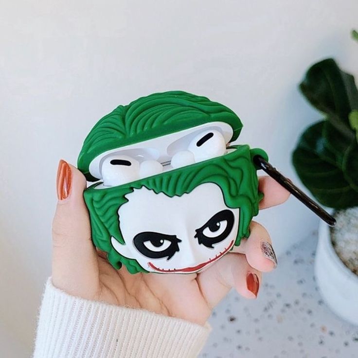 Airpods Case Soft Silicone Cover With Hook Clip For Airpods (Joker Face)