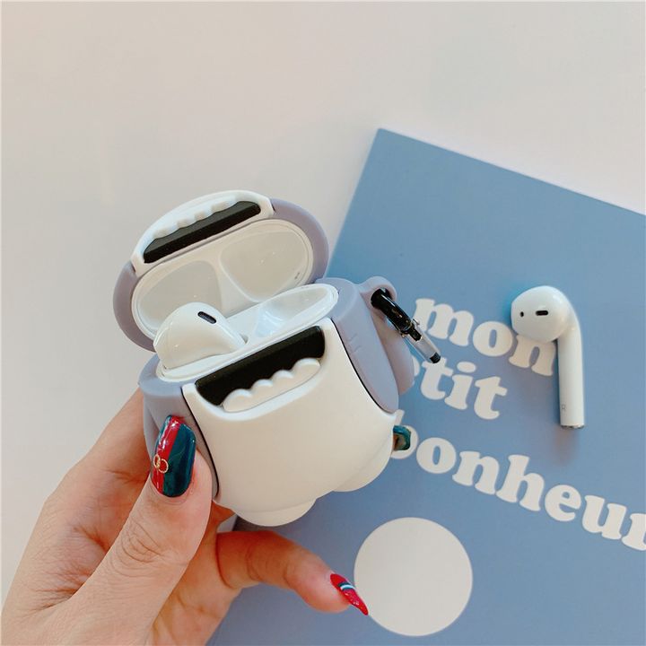 Airpods Case Soft Silicone Cover With Hook Clip For Airpods (Cute Shark)