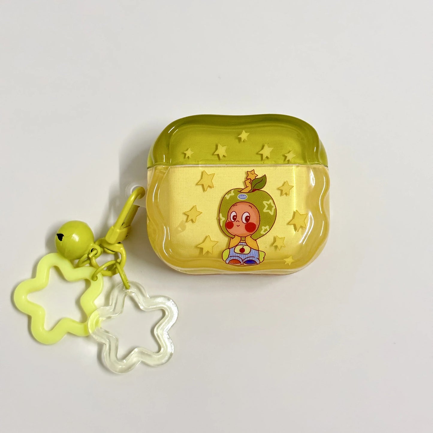 Glossy Protective Yellow Cartoon Star AirPods Case With Keychain