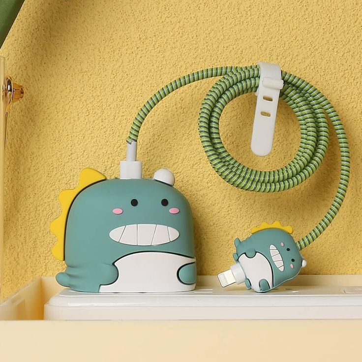 Cute Cartoon Series Fast Charger Protector for iPhone (Teal Green Dinosaur)