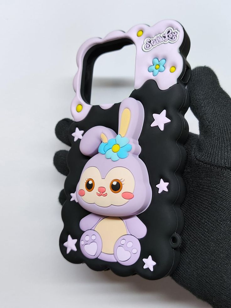 Cute Black Rabbit Silicone With Pop Stand Phone Case