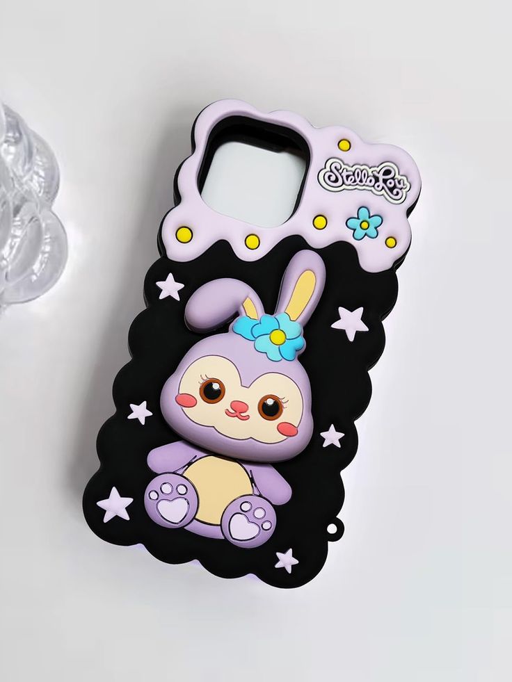 Cute Black Rabbit Silicone With Pop Stand Phone Case