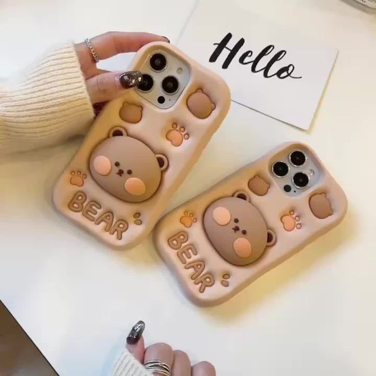 Cute Bear Silicone With Pop Stand Phone Case