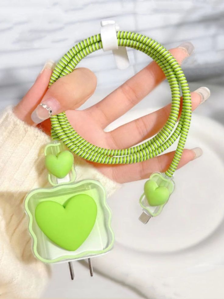 Cute Cartoon Series Fast Charger Protector for iPhone (Green Heart)