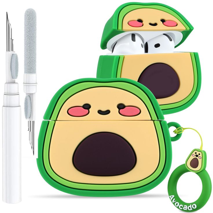 Airpods Case Soft Silicone Cover With Hook Clip For Airpods (Avocado)