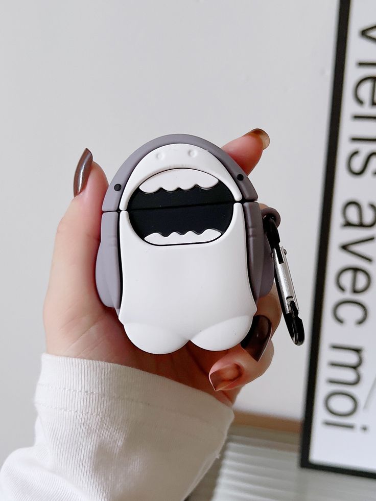 Airpods Case Soft Silicone Cover With Hook Clip For Airpods (Cute Shark)