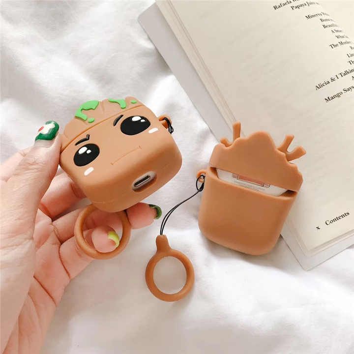 Airpods Case Soft Silicone Cover With Hook Clip For Airpods (Groot)