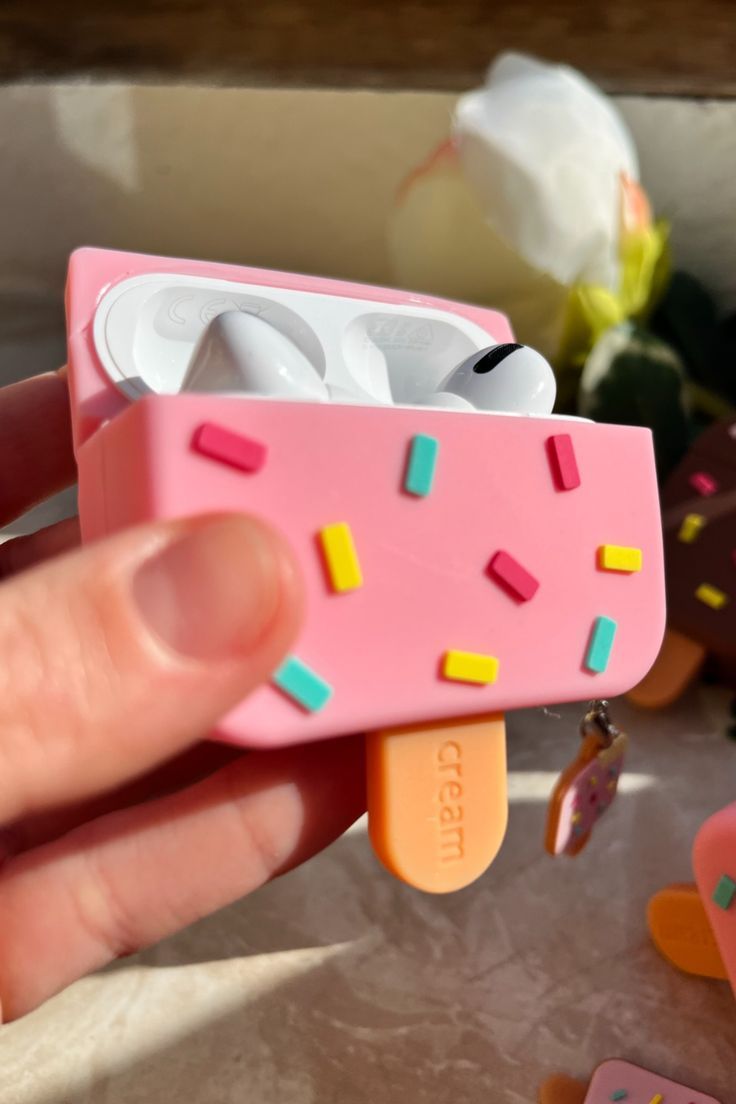 Airpods Case Soft Silicone Cover With Hook Clip For Airpods (Ice Cream With Stick)