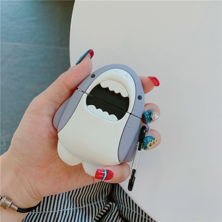 Airpods Case Soft Silicone Cover With Hook Clip For Airpods (Cute Shark)