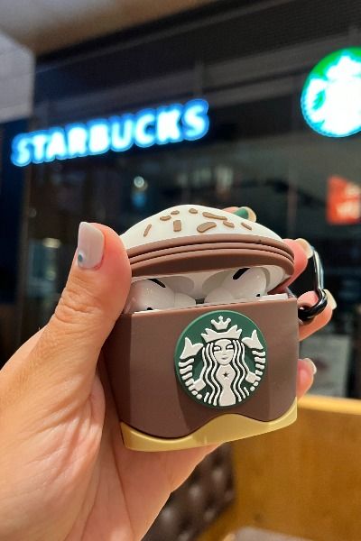 Airpods Case Soft Silicone Cover With Hook Clip For Airpods (Starbucks)
