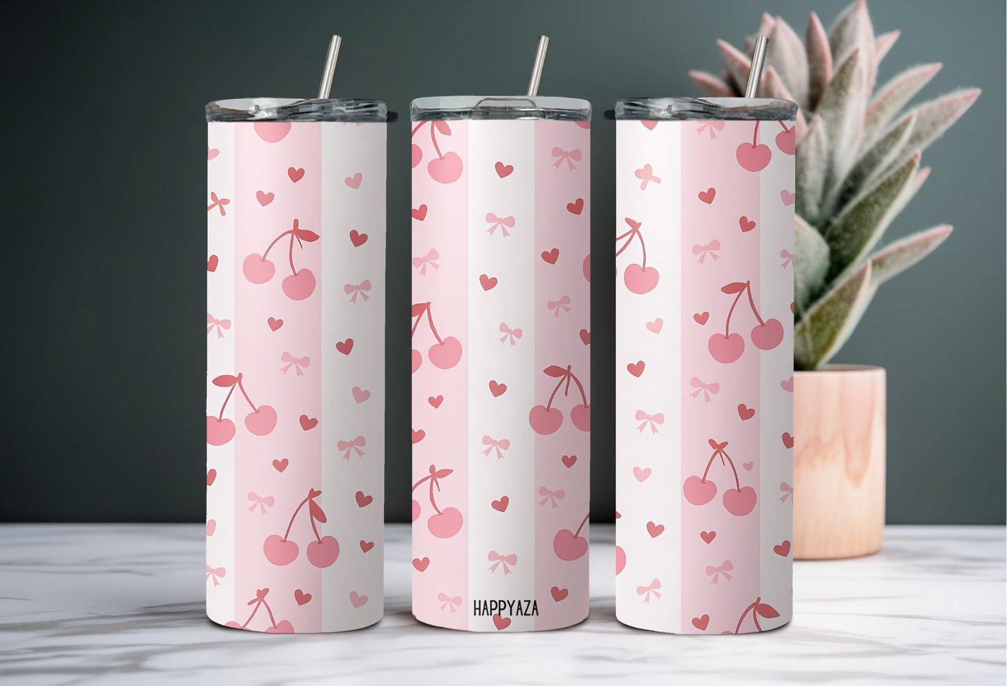 Cherry Bliss Designer Tumbler With Metal Straw