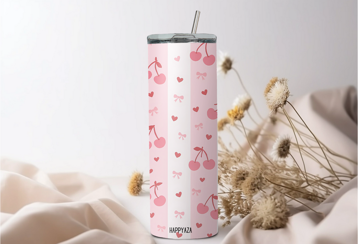 Cherry Bliss Designer Tumbler With Metal Straw