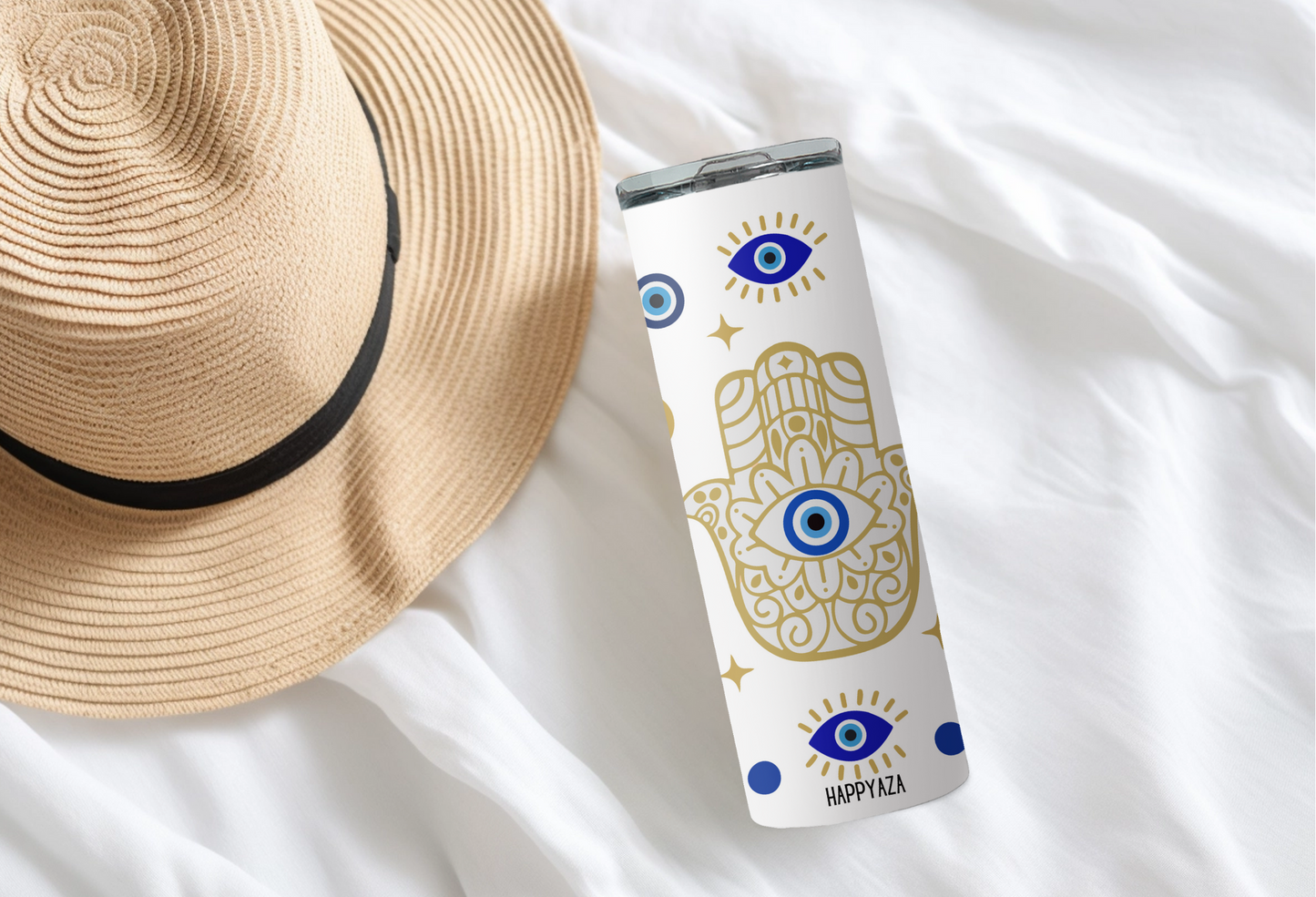Evil Eye Designer Tumbler With Metal Straw
