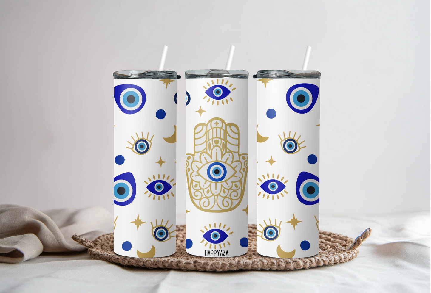 Evil Eye Designer Tumbler With Metal Straw