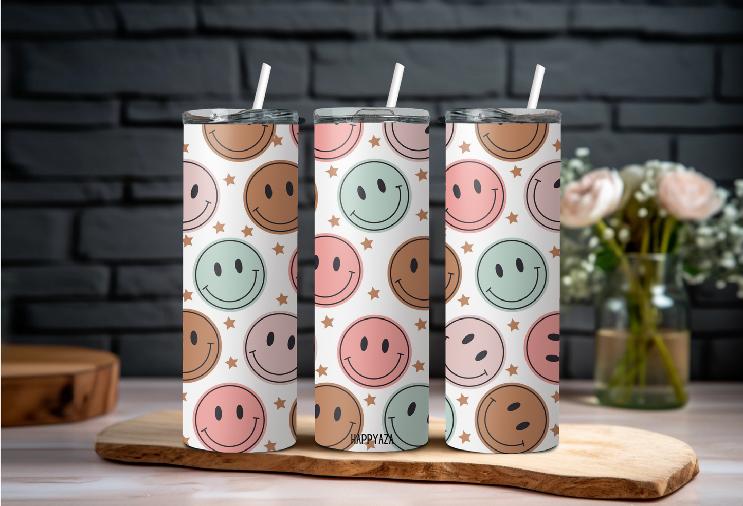 Smiley Designer Tumbler With Metal Straw