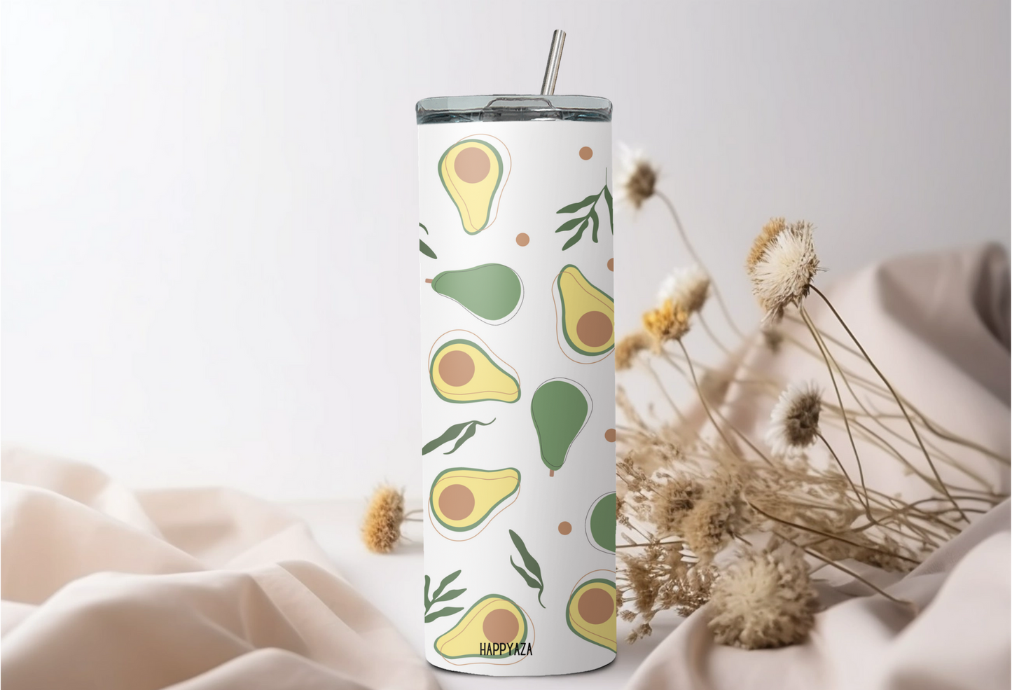 Avocado Designer Tumbler With Metal Straw