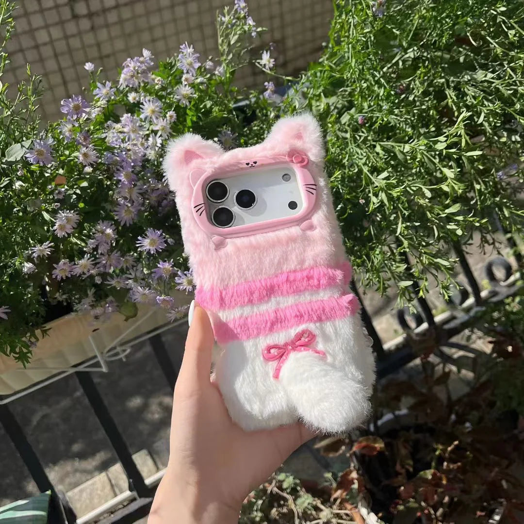 Fluffy Pink Cat Soft Plush 3D Kitty Phone Case