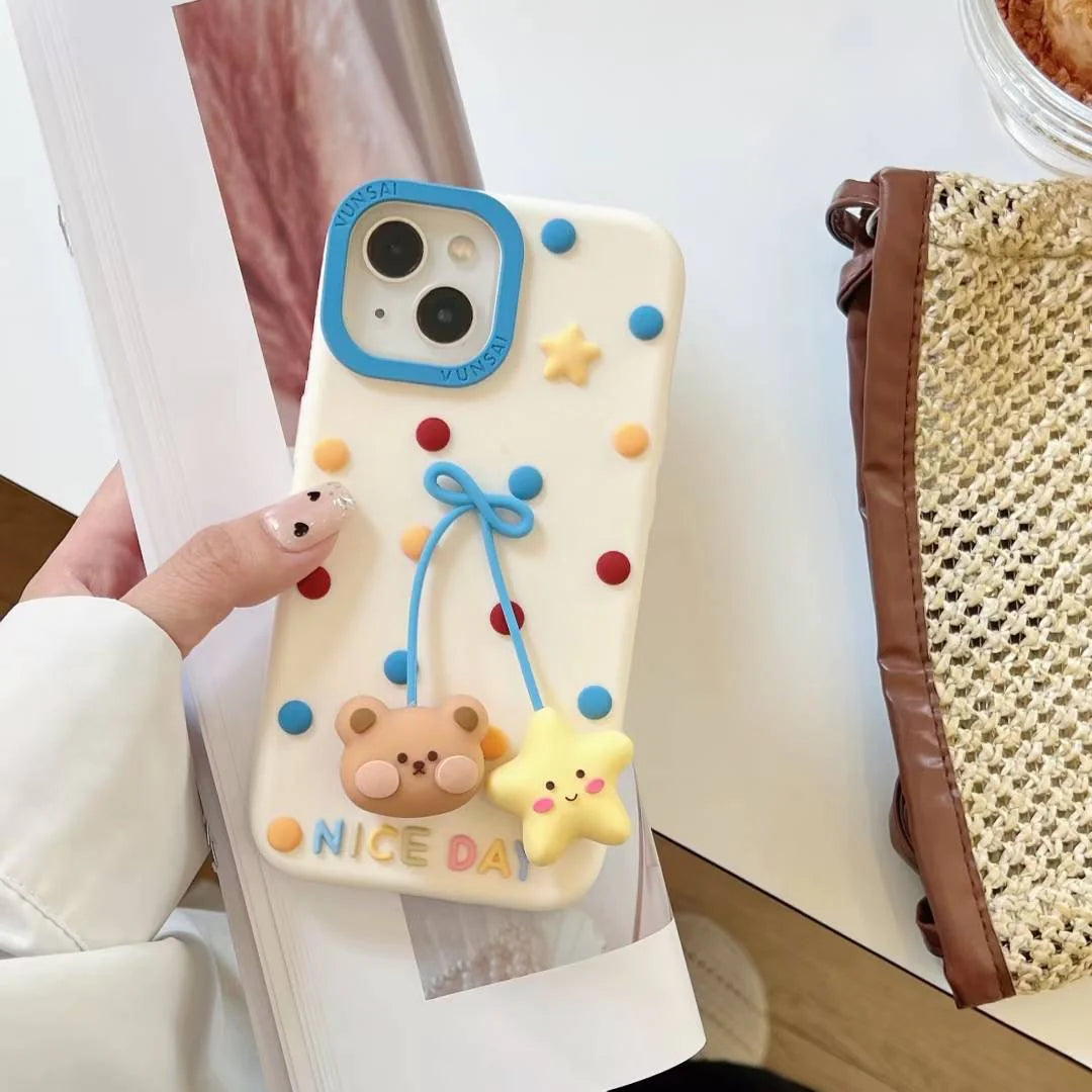 Cute Bear & Star 3D Soft Silicone Phone Case