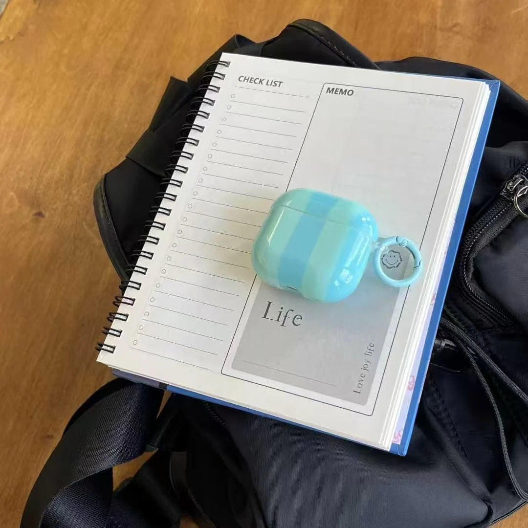 Pastel Stripe Glossy Airpods Case with Ring