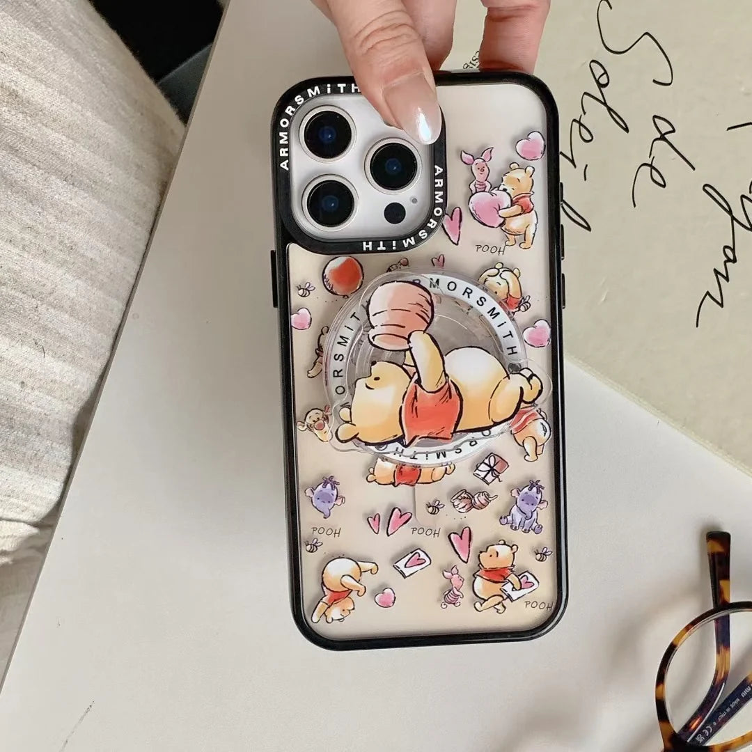 Cute Cartoon Phone Case With MagSafe Holder & Beaded Strap