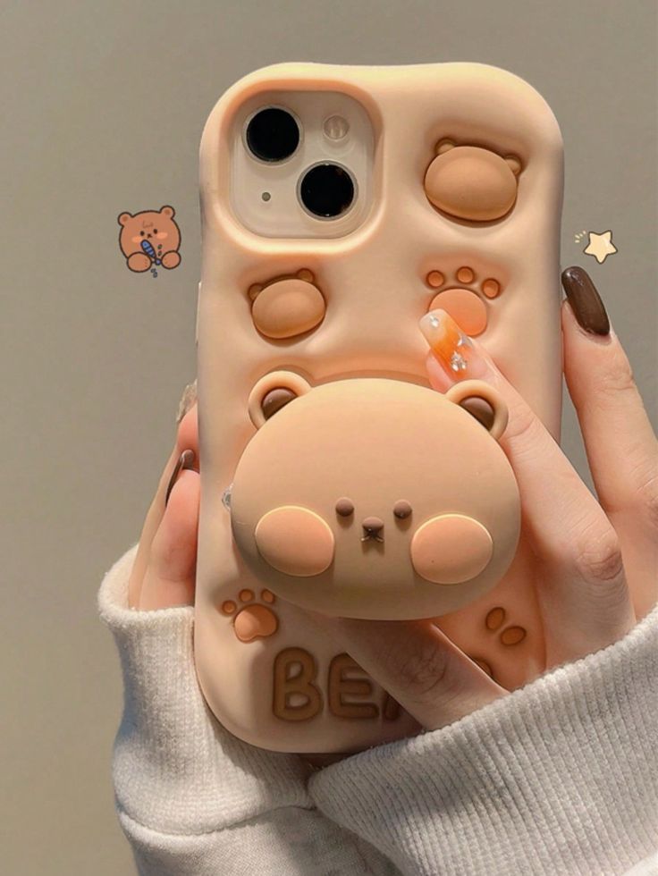 Cute Bear Silicone With Pop Stand Phone Case