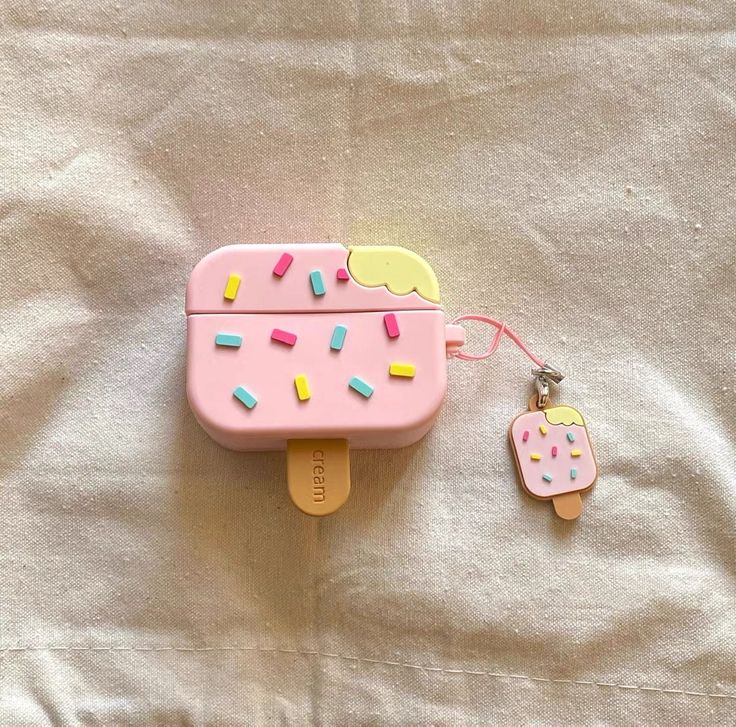 Airpods Case Soft Silicone Cover With Hook Clip For Airpods (Ice Cream With Stick)