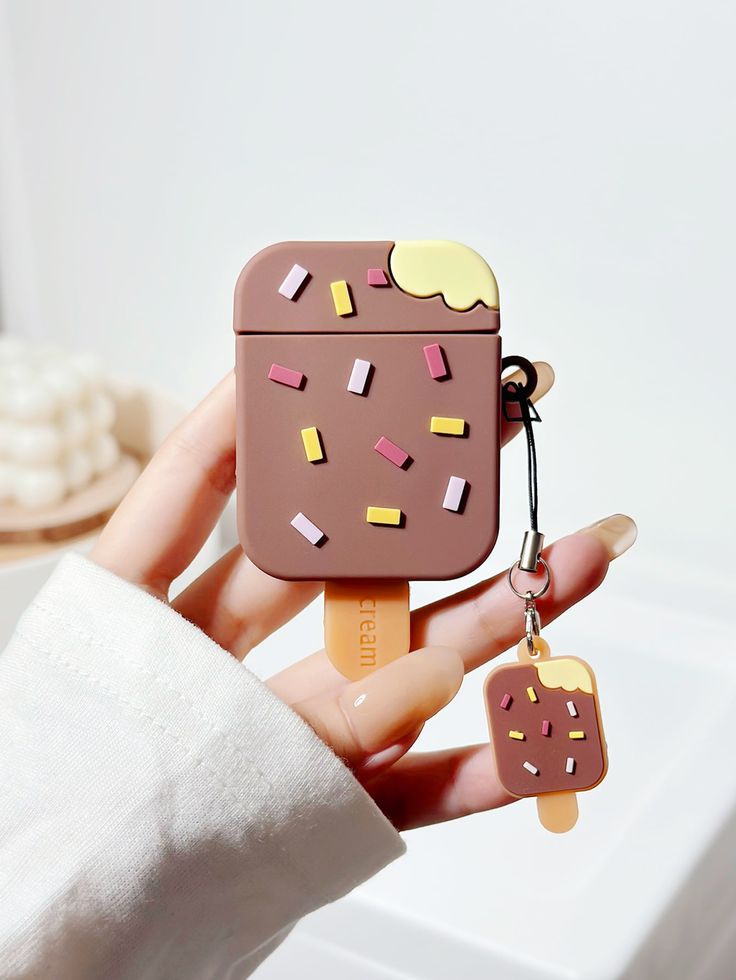 Airpods Case Soft Silicone Cover With Hook Clip For Airpods (Ice Cream With Stick)