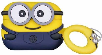 Airpods Case Soft Silicone Cover With Hook Clip For Airpods (Minions Two Eyes)