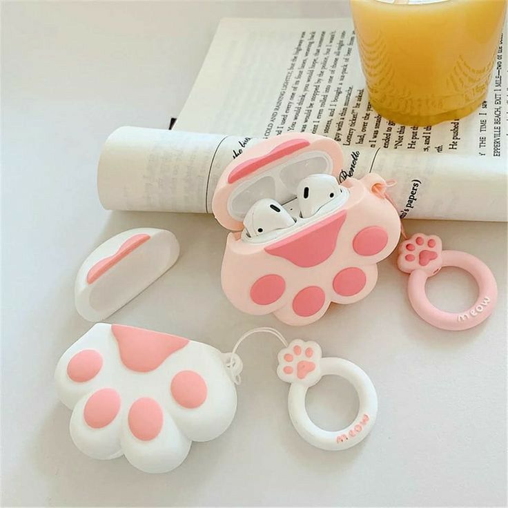 Airpods Case Soft Silicone Cover With Hook Clip For Airpods (Cute Paw Claw)