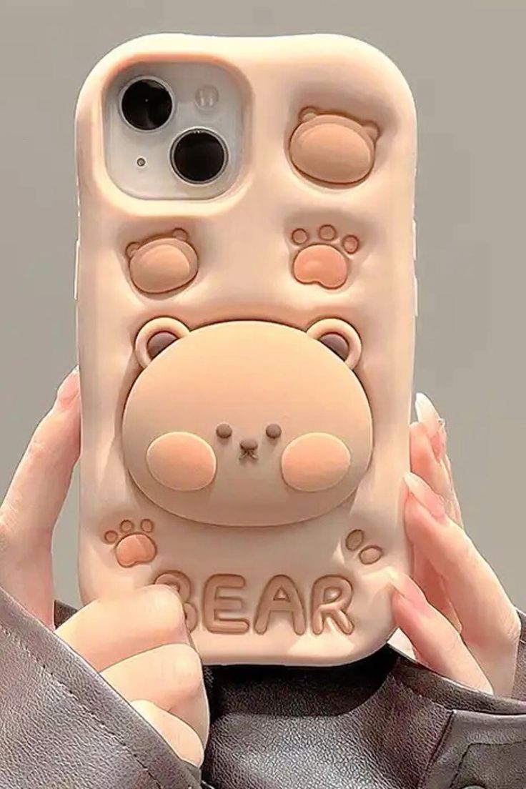 Cute Bear Silicone With Pop Stand Phone Case