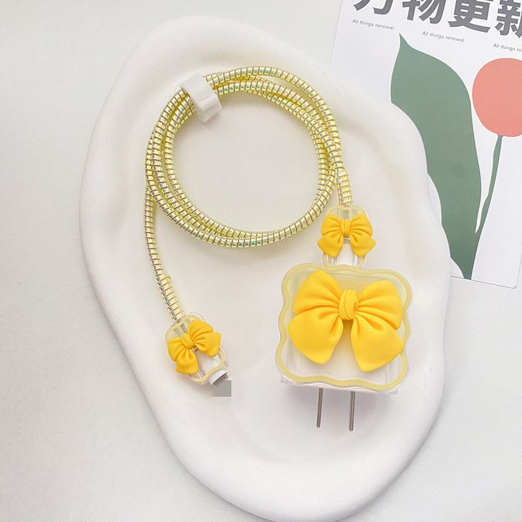 Cute Cartoon Series Fast Charger Protector for iPhone (Yellow Bow)