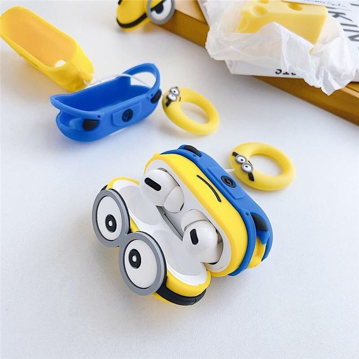 Airpods Case Soft Silicone Cover With Hook Clip For Airpods (Minions Two Eyes)