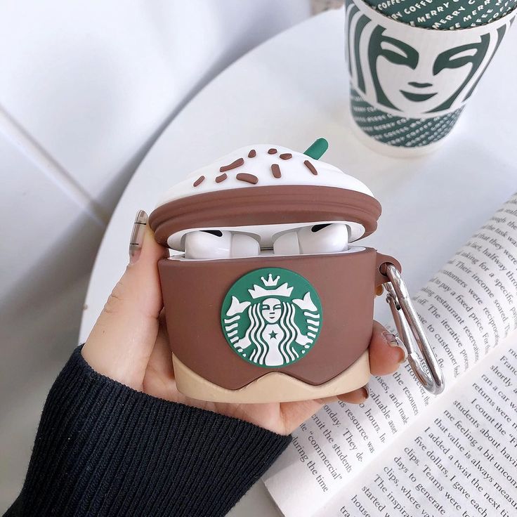 Airpods Case Soft Silicone Cover With Hook Clip For Airpods (Starbucks)