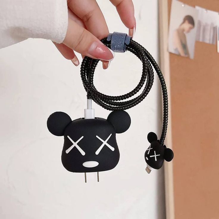 Cute Cartoon Series Fast Charger Protector for iPhone(Bear Brick Black)