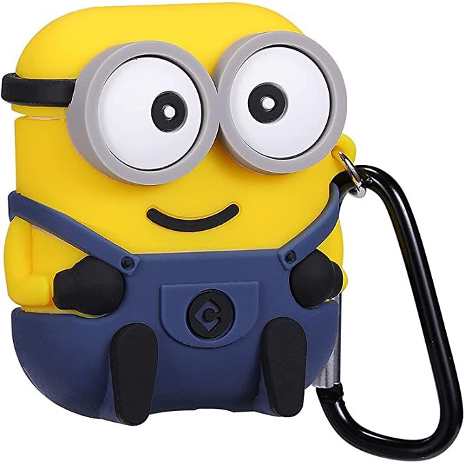 Airpods Case Soft Silicone Cover With Hook Clip For Airpods (Minions Two Eyes)