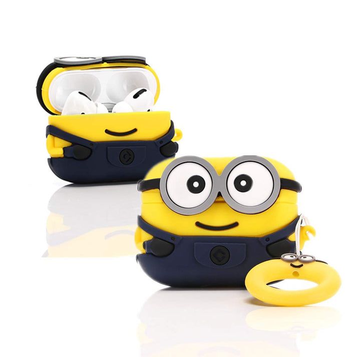 Airpods Case Soft Silicone Cover With Hook Clip For Airpods (Minions Two Eyes)