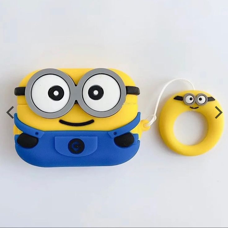 Airpods Case Soft Silicone Cover With Hook Clip For Airpods (Minions Two Eyes)