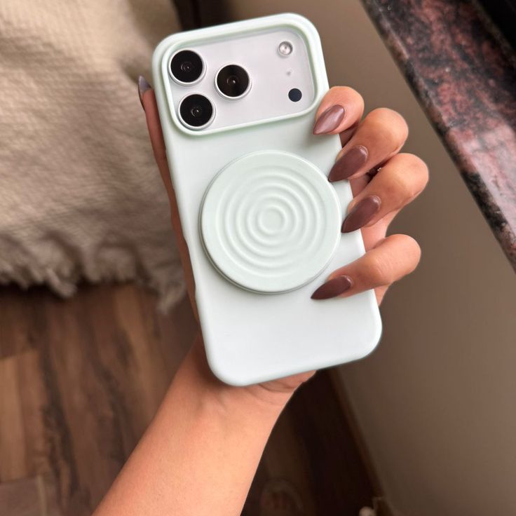 Mint Green Minimalist Phone Case With Round Grip Holder