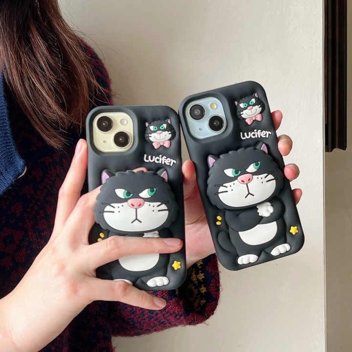 Cute Little Cat Silicone With Pop Stand Phone Case