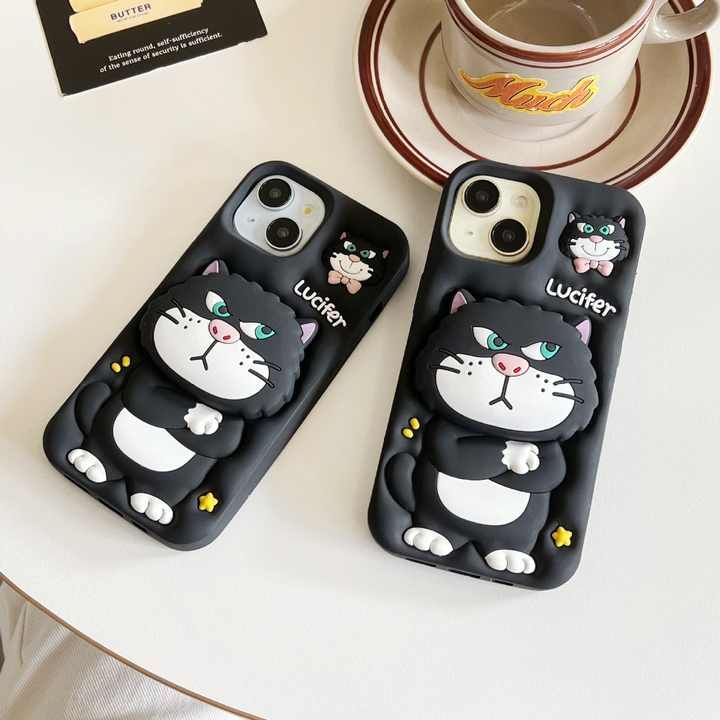 Cute Little Cat Silicone With Pop Stand Phone Case