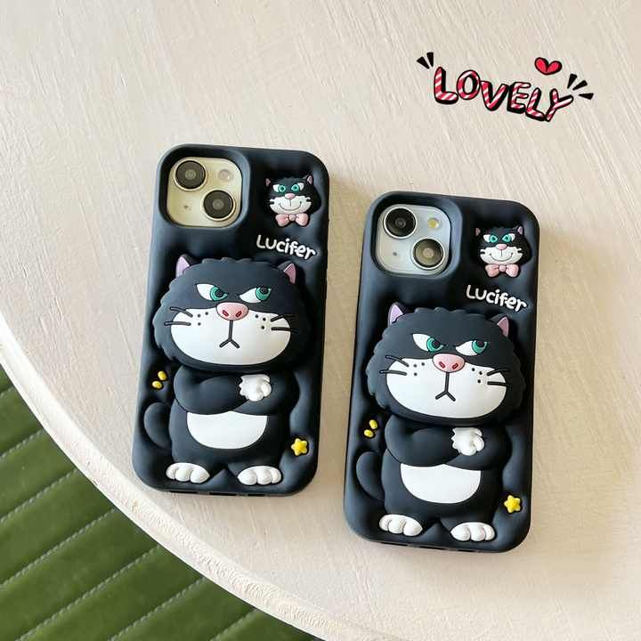 Cute Little Cat Silicone With Pop Stand Phone Case