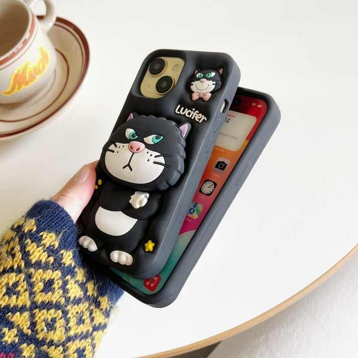 Cute Little Cat Silicone With Pop Stand Phone Case