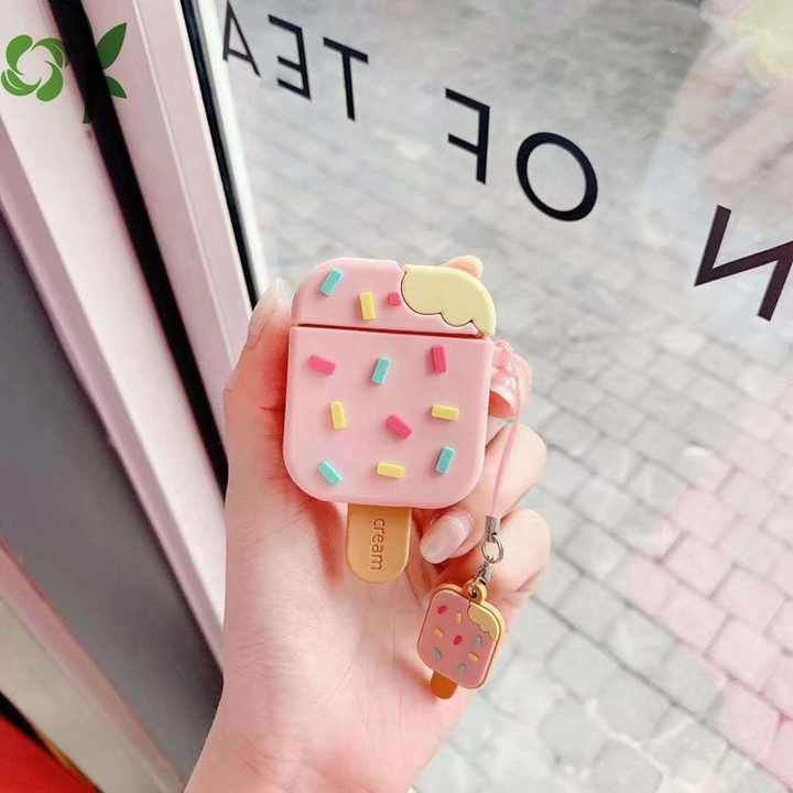 Airpods Case Soft Silicone Cover With Hook Clip For Airpods (Ice Cream With Stick)