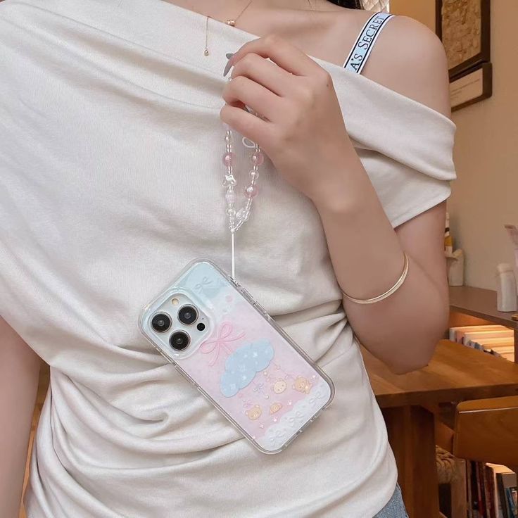 Pastel Cloud Baby-Bear Silicone Phone Case With Beaded Charm