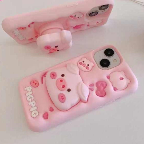 Pig Pig Silicone With Pop Stand Phone Case