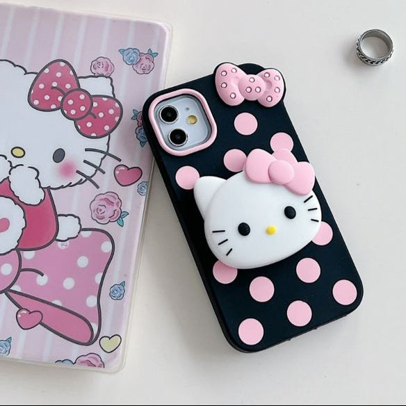 Bow Kitty Silicone With Pop Stand Phone Case