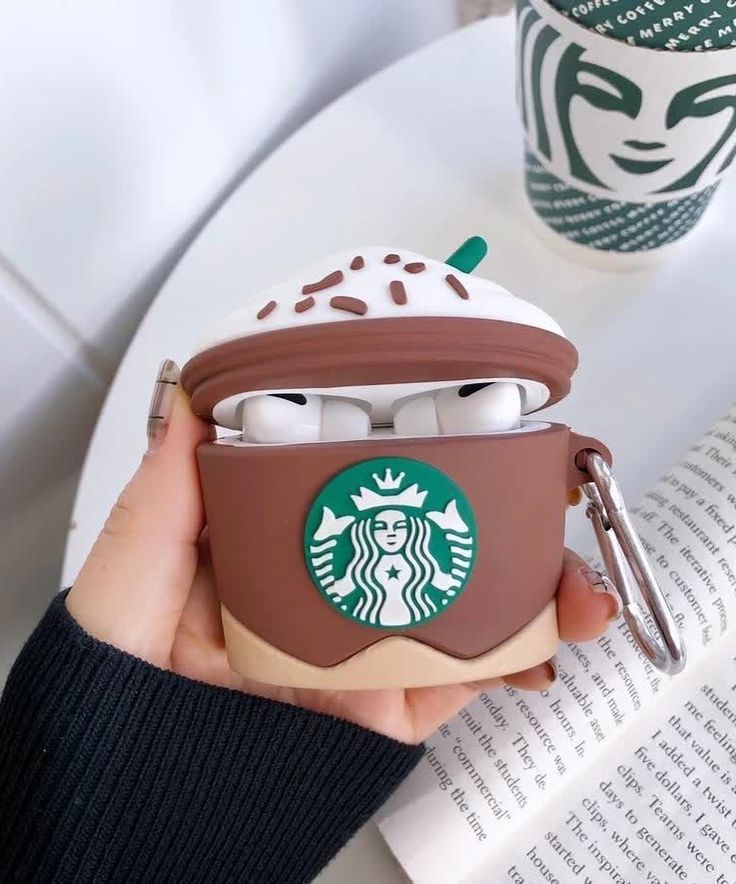 Airpods Case Soft Silicone Cover With Hook Clip For Airpods (Starbucks)