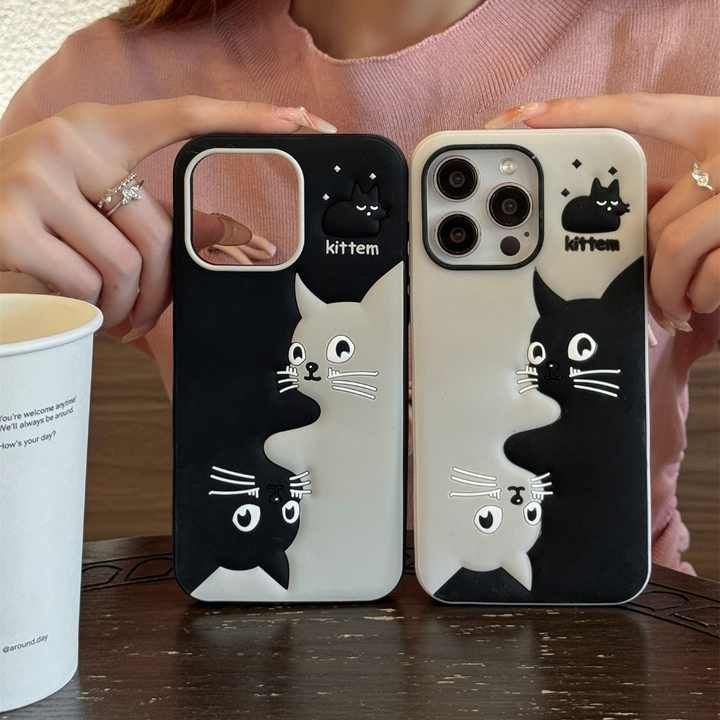 Splicing Cat Animal Cartoon Silicone Phone Case for iPhone