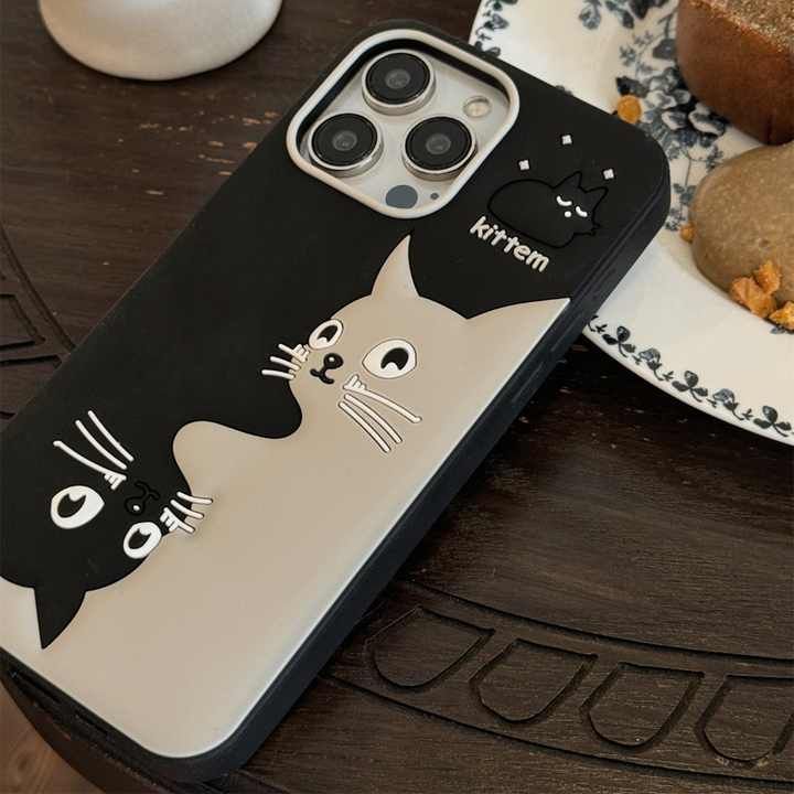 Splicing Cat Animal Cartoon Silicone Phone Case for iPhone
