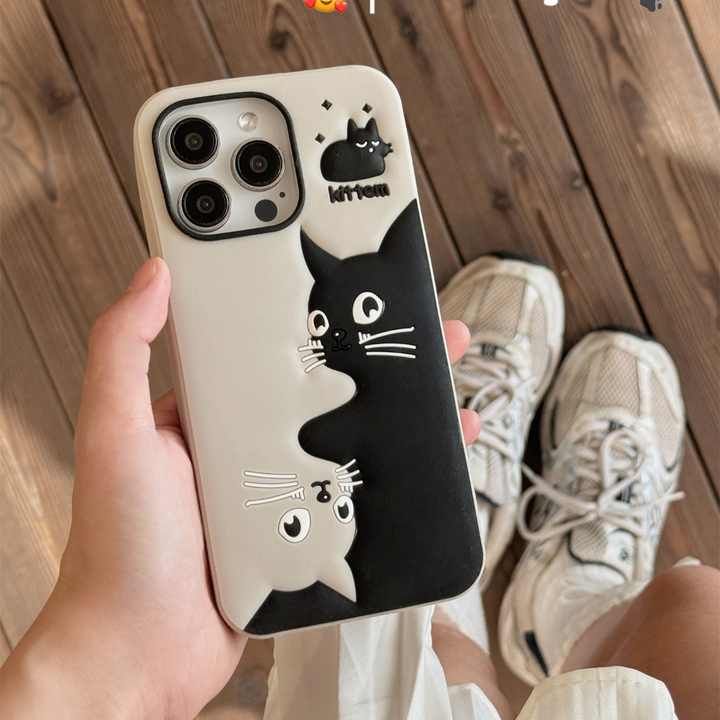 Splicing Cat Animal Cartoon Silicone Phone Case for iPhone